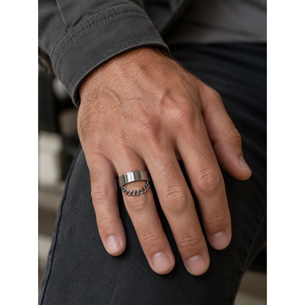 Vitaly Stainless Steel Chain Link Ring Silver Tone Size 7